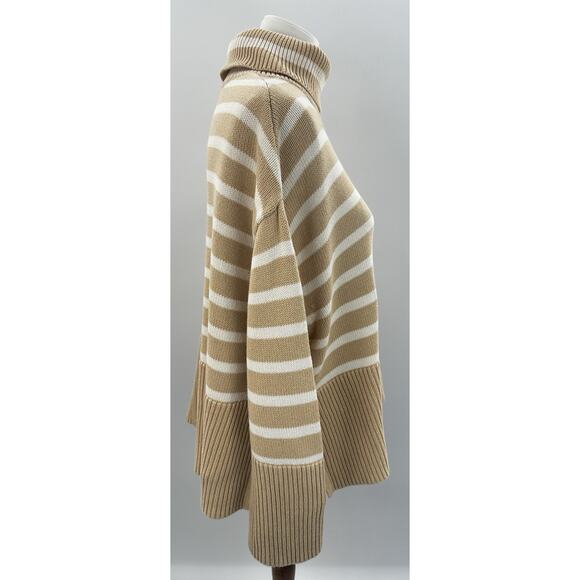 GAP Women Tan Stripe Turtleneck Sweater Medium Cotton Ribbed Hem - Picture 2 of 6